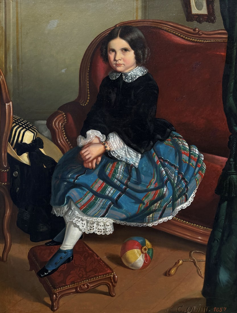 19TH CENTURY PORTRAIT YOUNG GIRL W/ BALL (1 of 5)
