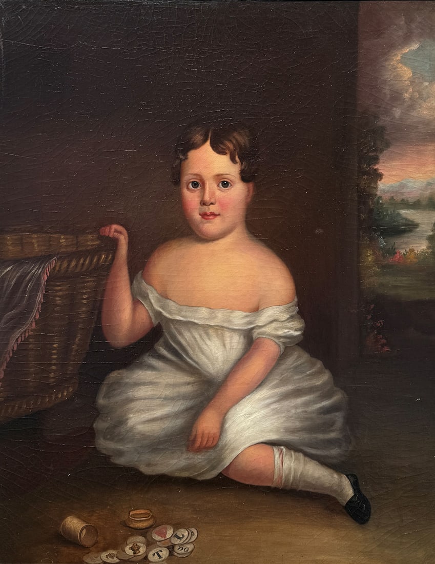 CHILD IN WHITE FOLK ART PORTRAIT PTG. (1 of 5)