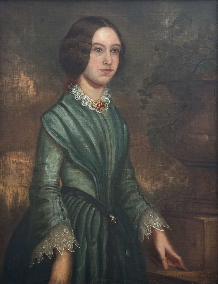 19TH CENTURY PORTRAIT PAINTING OF A YOUNG WOMAN IN A BLUE DRESS (1 of 4)