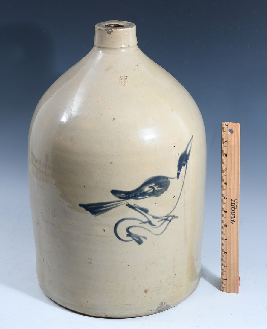 3 GALLON SALT-GLAZED BIRD MOTIF STONEWARE JUG (1 of 5)