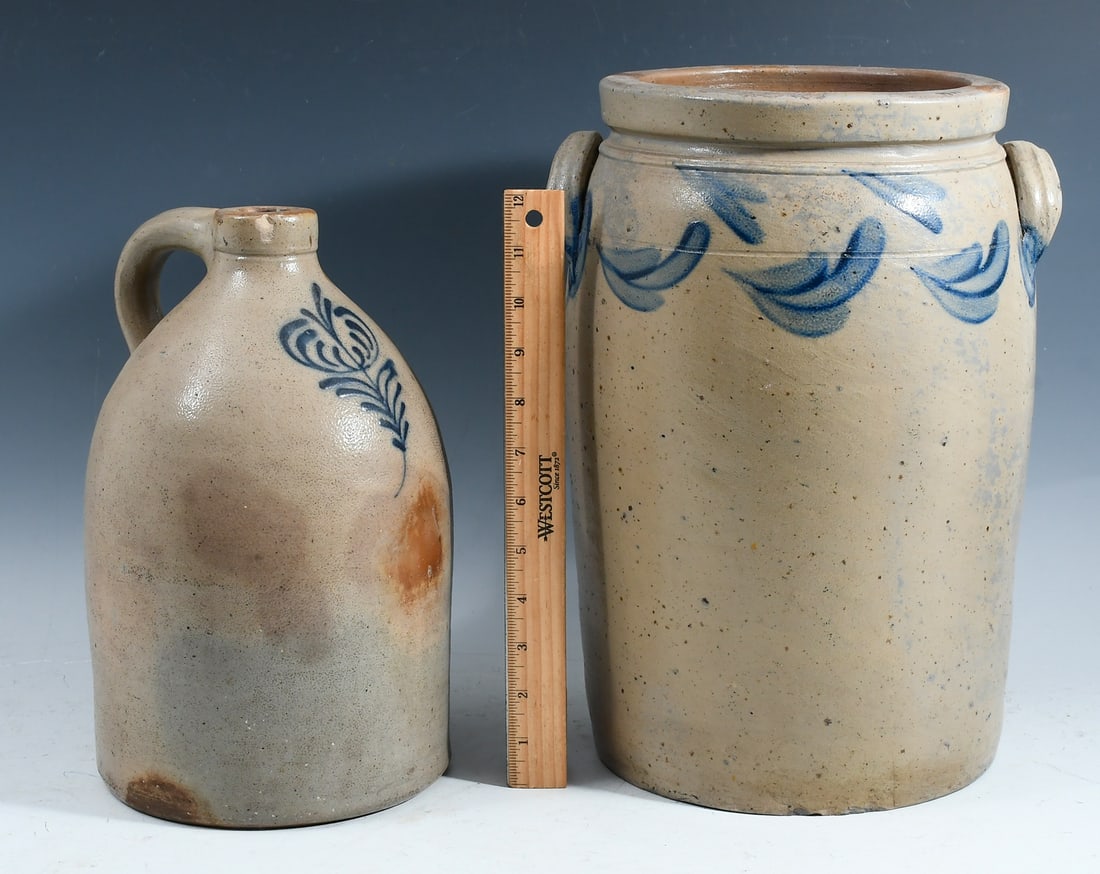 2 PC. ANTIQUE AMERICAN SALT-GLAZED STONEWARE CROCK (1 of 1)