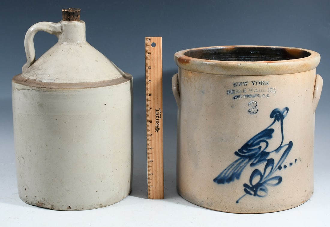 2 PC. AMERICAN DECORATED STONEWARE JUG & CROCK (1 of 4)