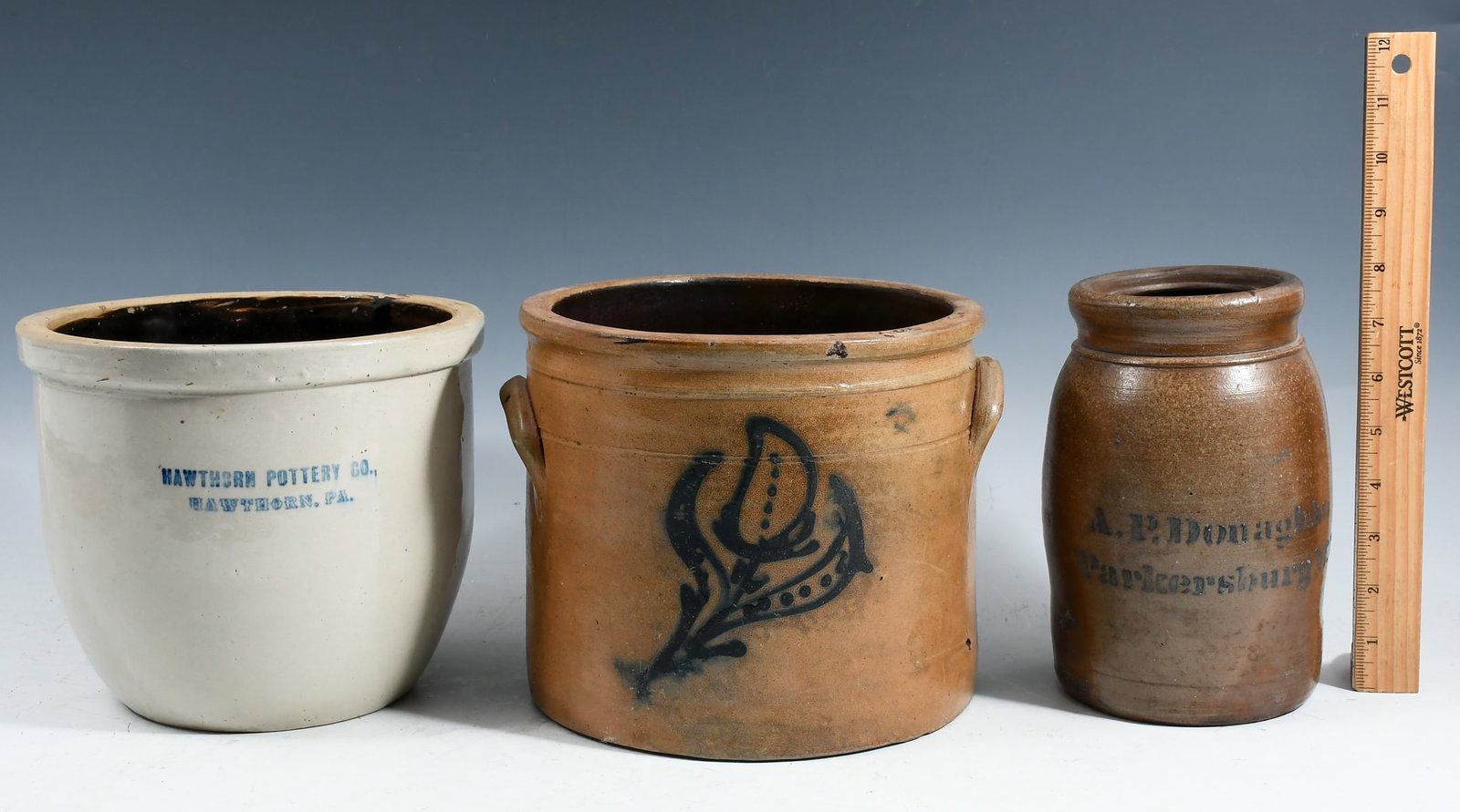 3 PC. AMERICAN STONEWARE CROCKS & JUG (1 of 6)