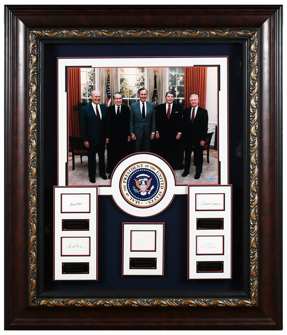 FRAMED PRESIDENTIAL AUTOGRAPH DISPLAY PLAQUE (1 of 8)