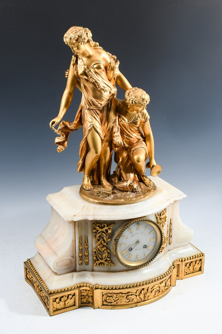 RAINGO FRERES PARIS BRONZE & ONYX FIGURAL CLOCK (1 of 8)