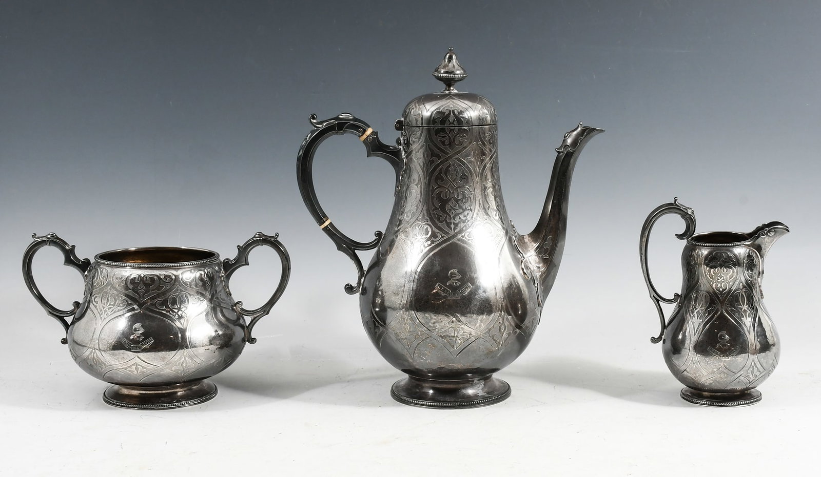 3 PC. ENGLISH 19TH CENTURY STERLING SILVER TEA SET (1 of 6)