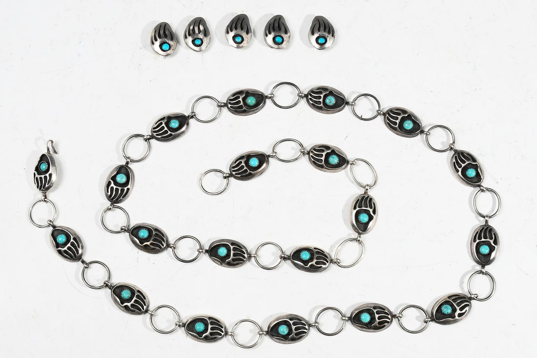 STERLING SILVER TURQUOISE BELT & BUTTON COVERS (1 of 6)