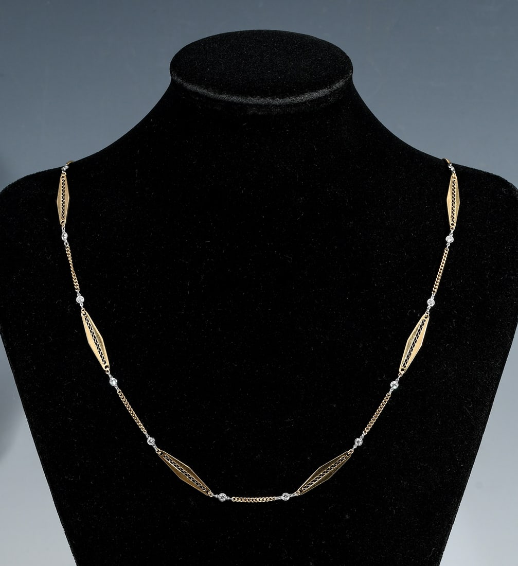 18K PLATINUM VINTAGE DIAMOND STATION CHAIN (1 of 4)
