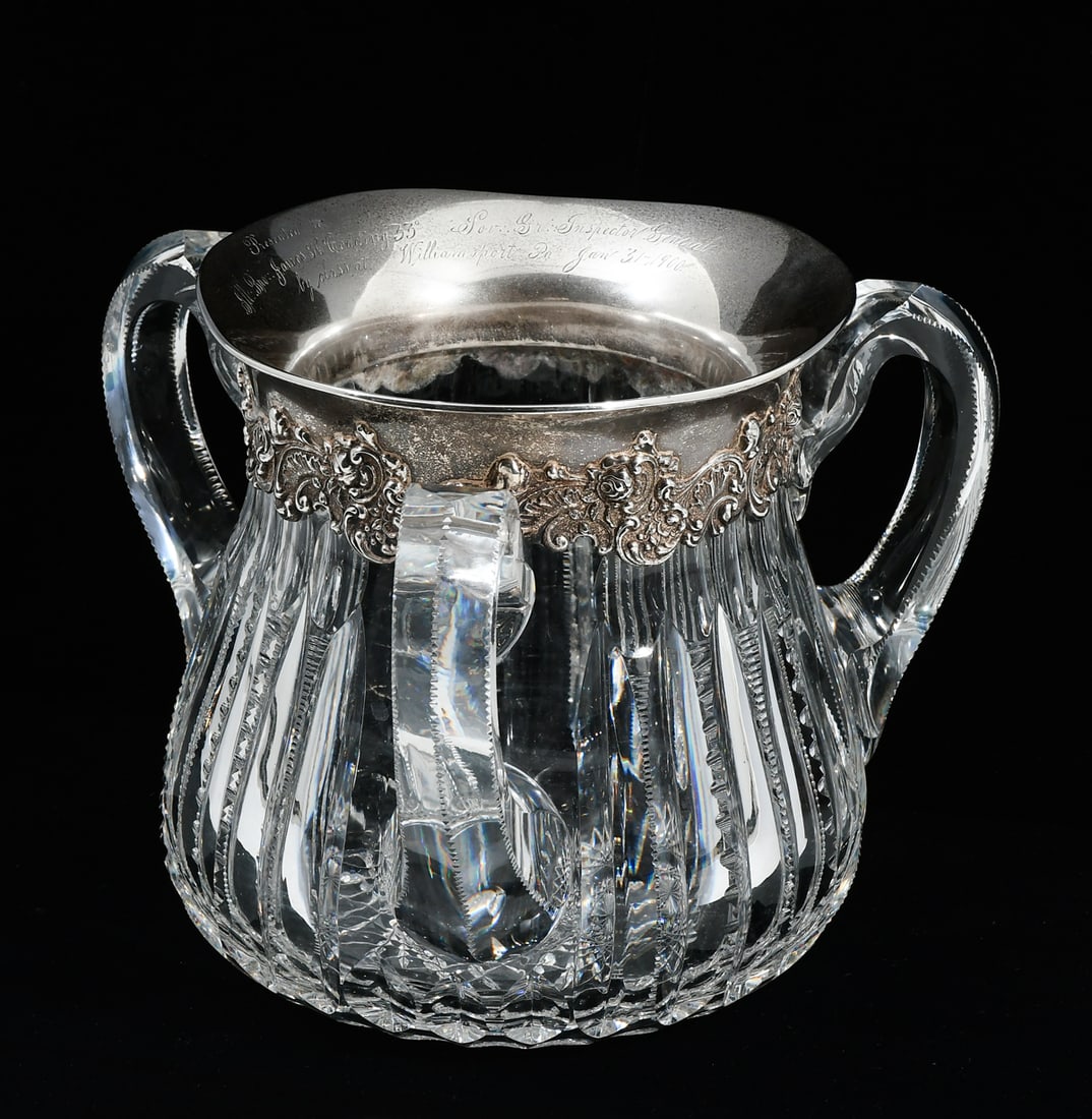 GORHAM STERLING MOUNTED CUT CRYSTAL LOVING CUP: GORHAM STERLING MOUNTED CUT CRYSTAL LOVING CUP: