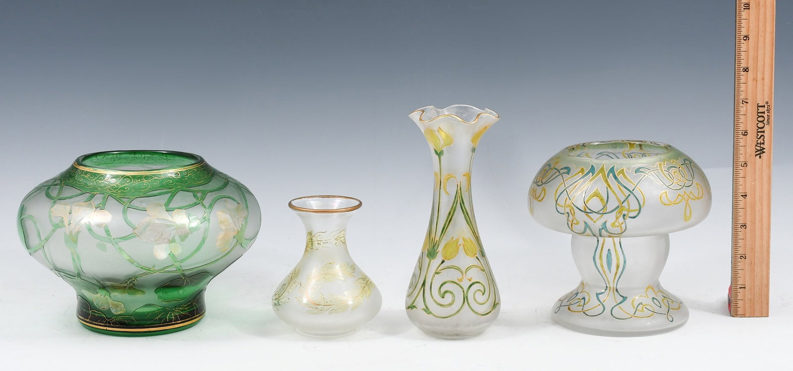 4 PC. ART NOUVEAU DORFLINGER HONESDALE GLASS VASES (1 of 6)