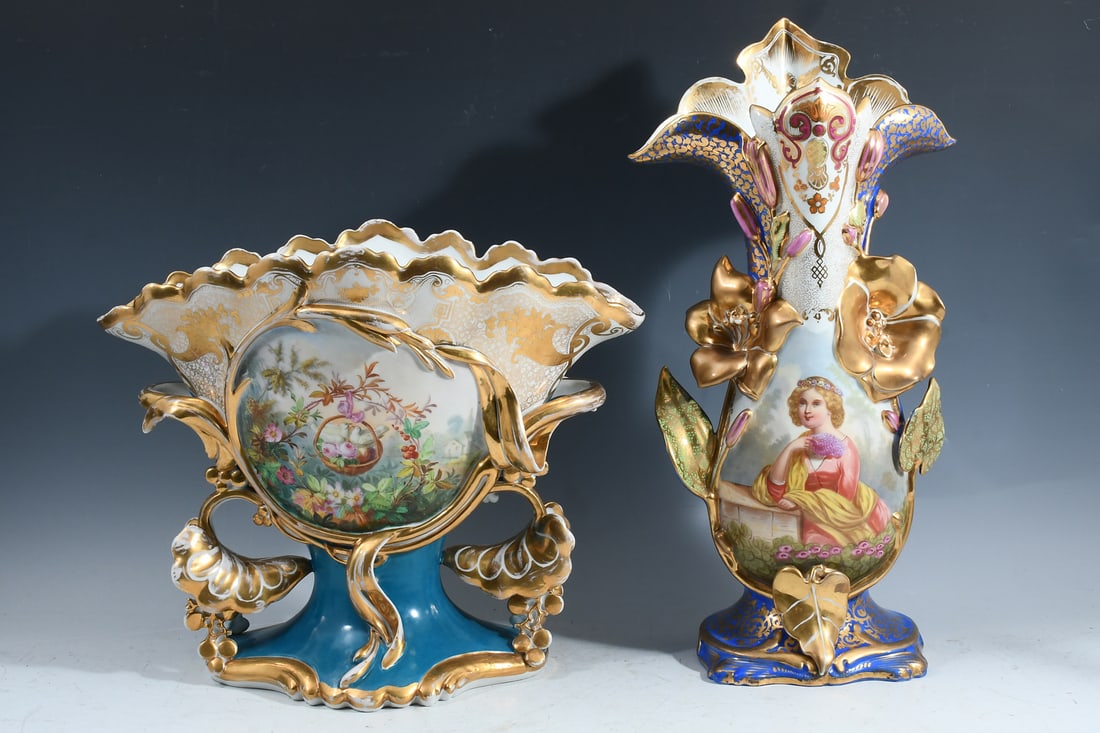 2 PC. 19TH-C OLD PARIS PORCELAIN FIGURAL VASES (1 of 5)