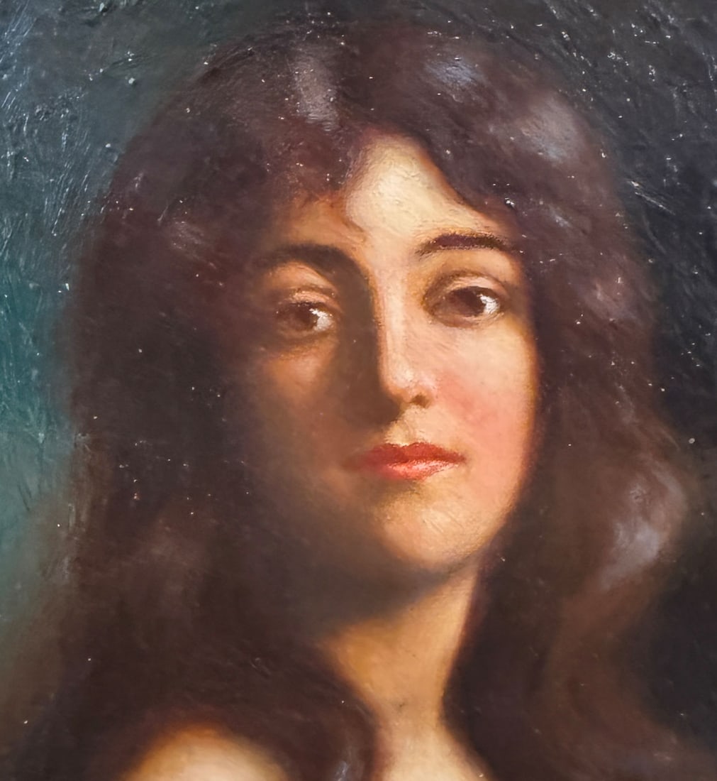 FEMALE PORTRAIT BY SCHMAND: SCHMAND, James Phillip, (American, 1871-1942): Portrait of Young Exotic Beauty, Oil/Canvas, 9" x 7", inscribed lower left J. Phillip Schmand, N.Y., and dated 1910, contemporary frame, 12.75" x 10.5".