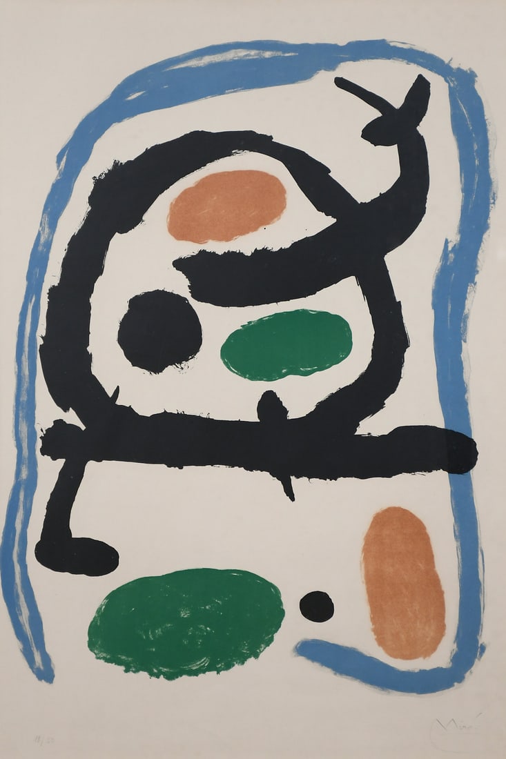 JOAN MIRO MUSEE NATIONAL D'ART MODERNE LITHOGRAPH: MIRO, Joan, (Spanish, 1893-1983): Poster for a 1962 exhibition at the Musee National d'Art Moderne in Paris, France. Lithograph, sight size 27" x 18.5", pencil signed lower right, numbered 18/50 lower
