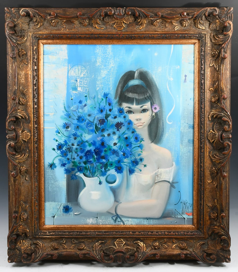 IGOR PANTUHOFF GIRL WITH BLUE FLOWERS PAINTING (1 of 4)