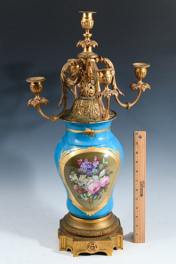 SEVRES STYLE PORCELAIN & GILT BRONZE CANDELABRA (1 of 4)