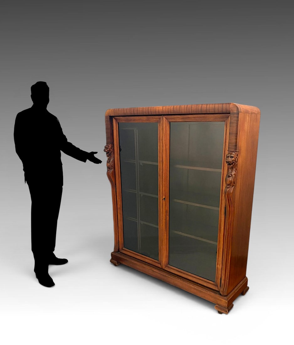 VICTORIAN CARVED MAHOGANY LION MOTIF BOOKCASE (1 of 3)