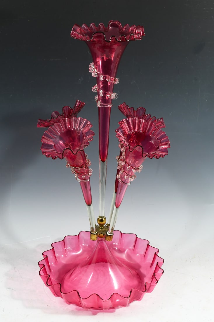 VICTORIAN CRANBERRY GLASS EPERGNE (1 of 3)