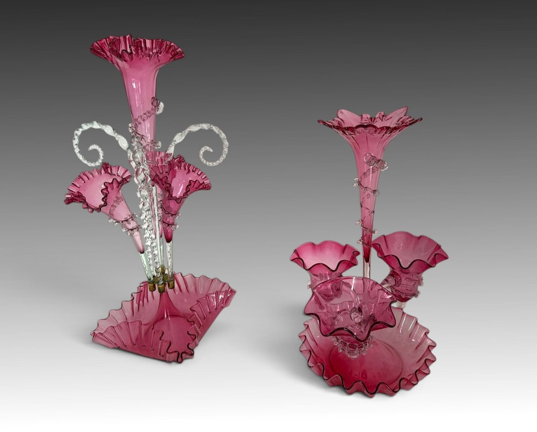 2 PC. VICTORIAN CRANBERRY GLASS EPERGNES (1 of 5)