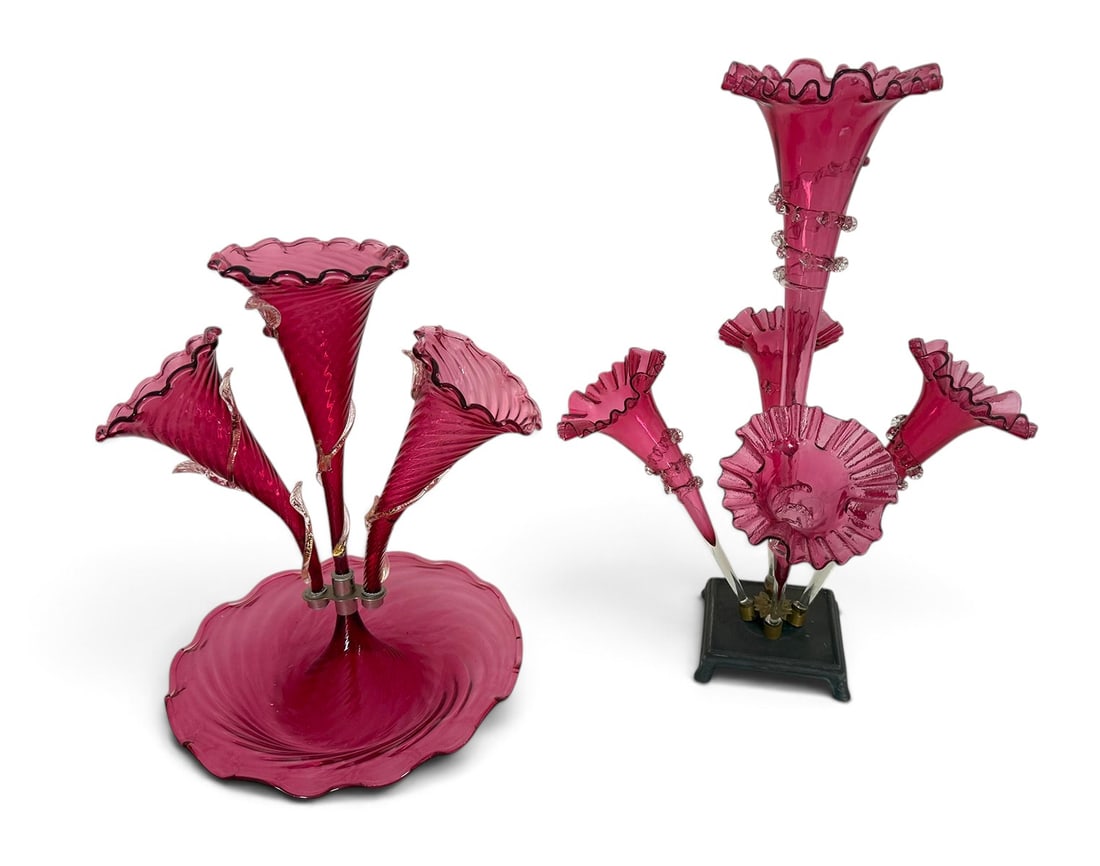 2 PC. CRANBERRY GLASS EPERGNES (1 of 3)