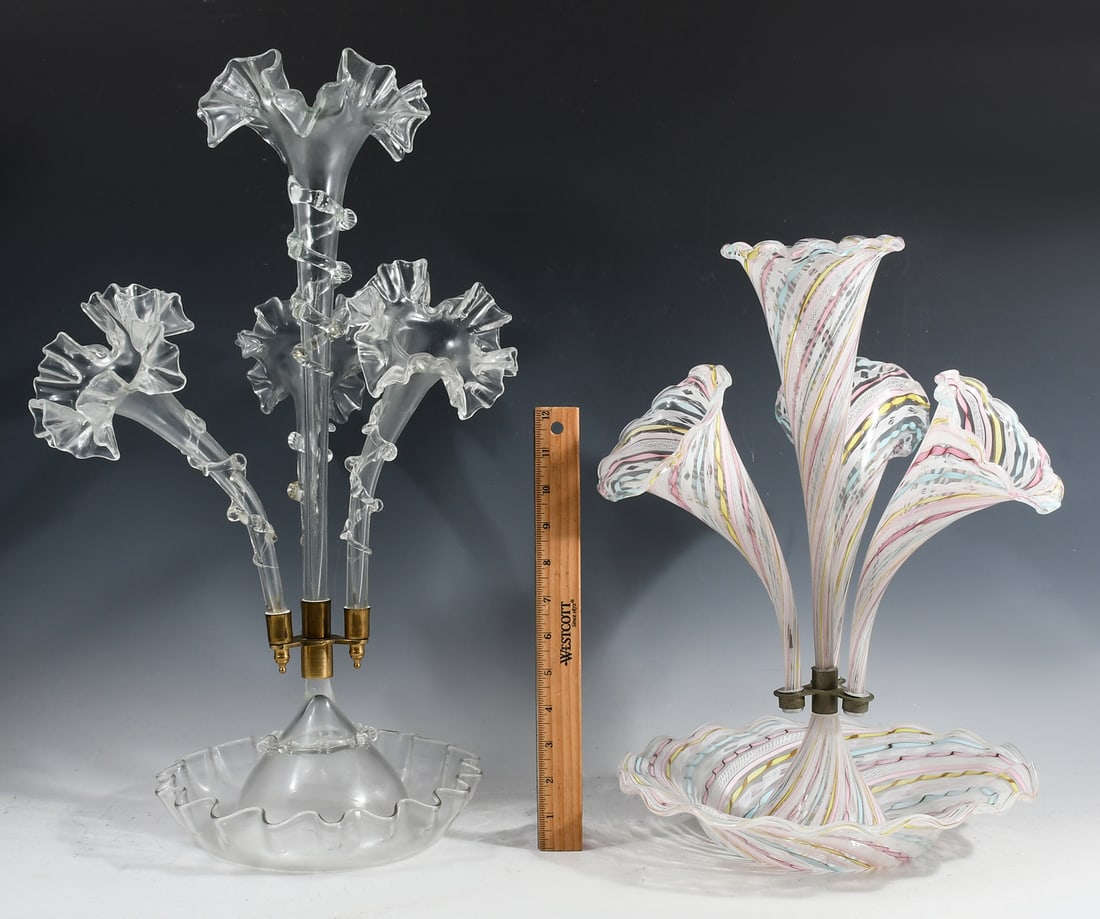 2 PC. CLEAR GLASS & LATTICINO GLASS EPERGNES (1 of 5)