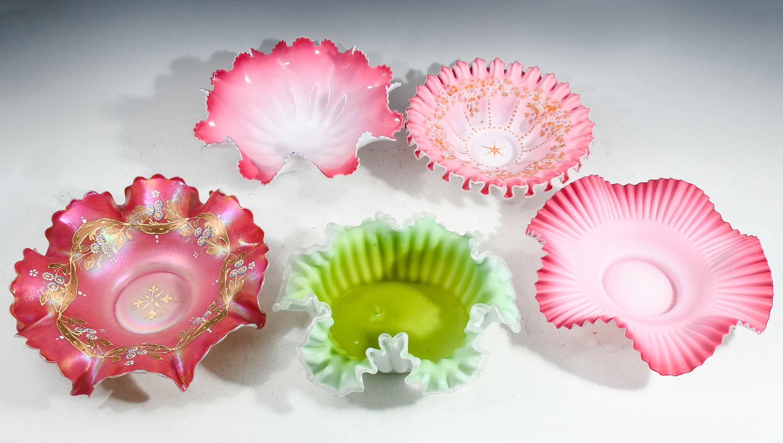 5 VICTORIAN ART GLASS BRIDE'S BASKET BOWLS (1 of 6)