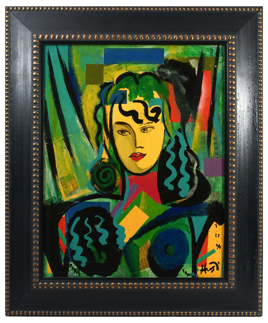 LAURENCE HURST ACRYLIC CUBIST-STYLE PORTRAIT (1 of 4)