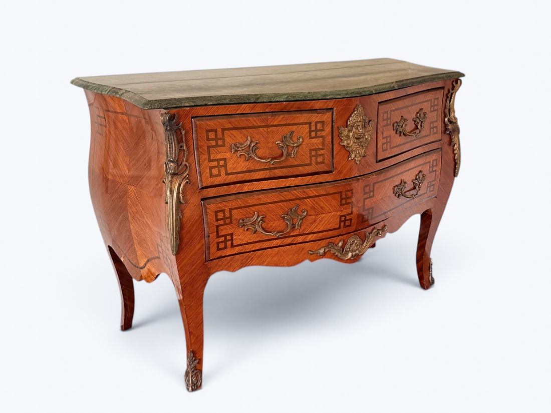 METAL MOUNTED THREE DRAWER MARBLE TOP COMMODE (1 of 5)