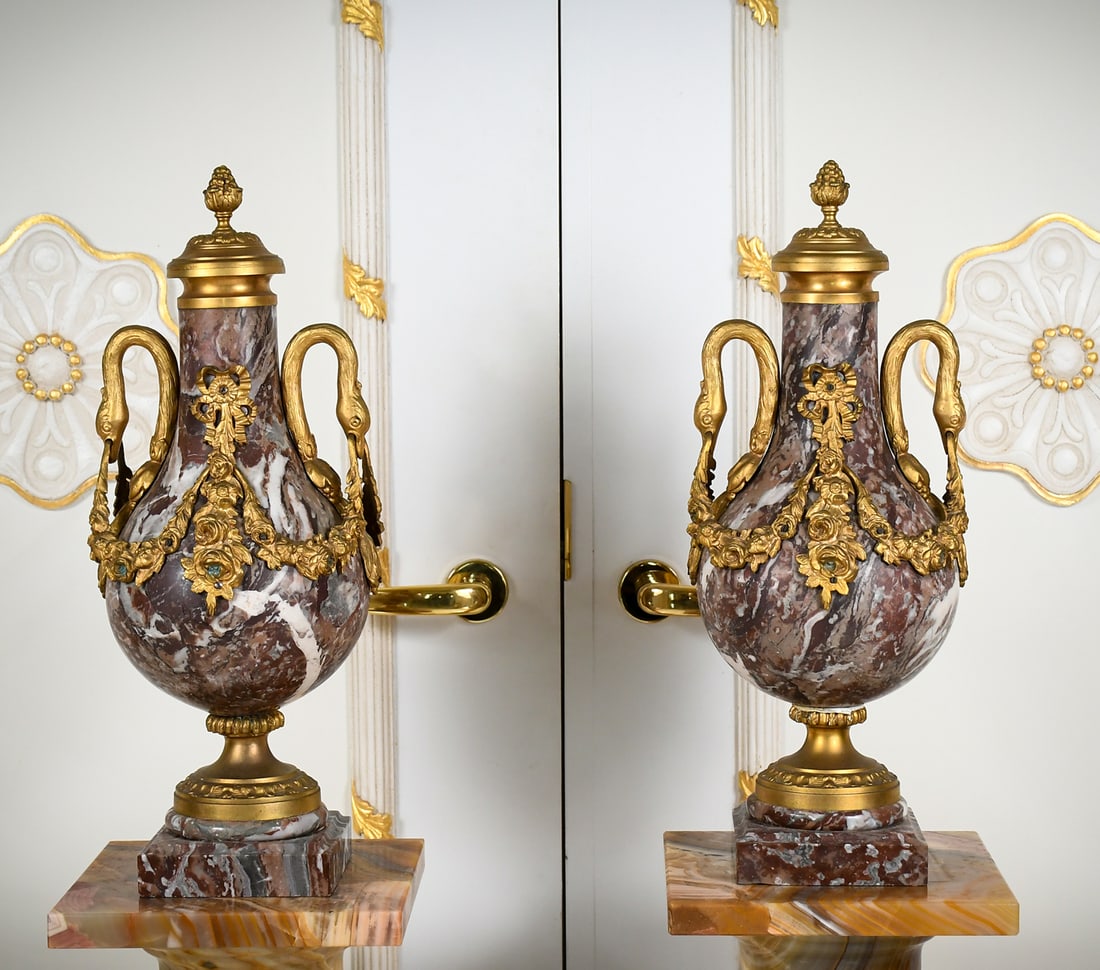 PAIR OF FRENCH ORMOLU MOUNTED MARBLE CASSOULETTES (1 of 9)