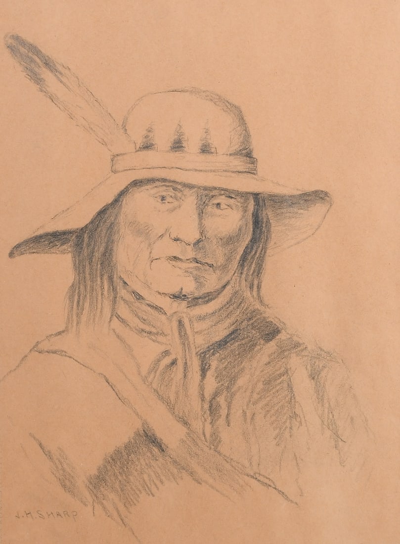 JOSEPH HENRY SHARP NATIVE AMERICAN GRAPHITE DRAWING (1 of 4)