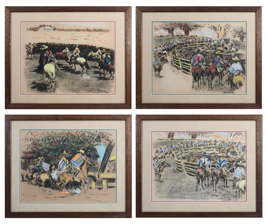 4PC. FRAMED SOUTH AMERICAN GAUCHO PASTEL DRAWINGS (1 of 7)