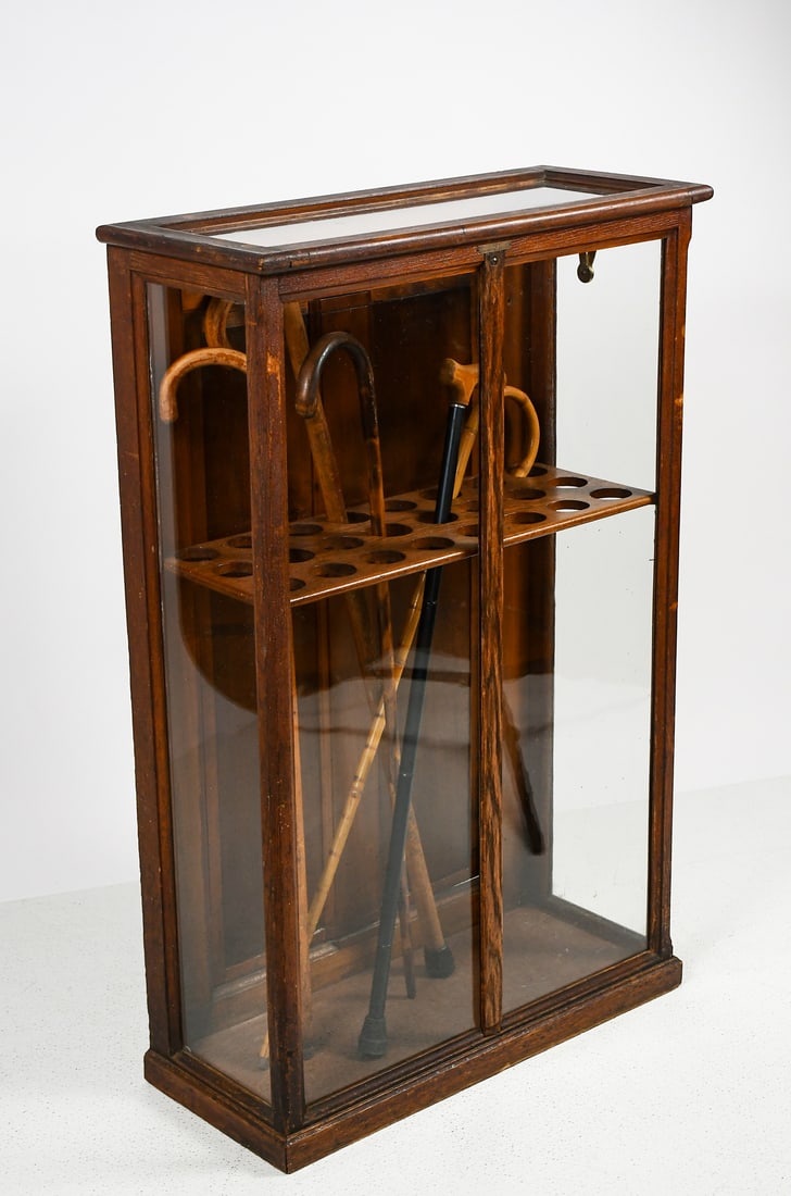 AMBERG FILE & INDEX CO OAK GLASS CANE DISPLAY CASE (1 of 3)