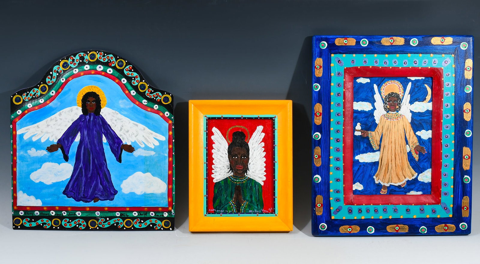 THREE OTTIE DAVID VANCE FOLK ART ANGEL PAINTINGS (1 of 6)