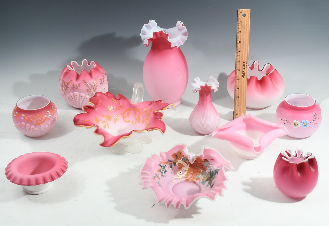 11 PC. VICTORIAN ART GLASS VASES & BOWLS (1 of 6)