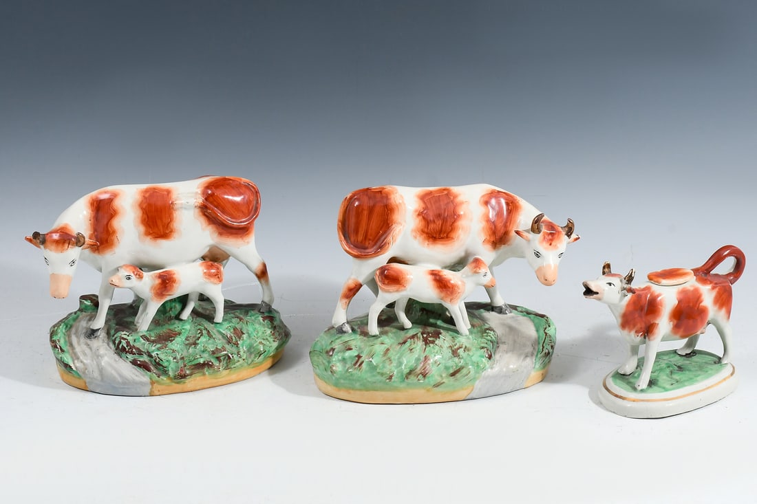 3 PC. ENGLISH STAFFORDSHIRE PORCELAIN COWS (1 of 3)