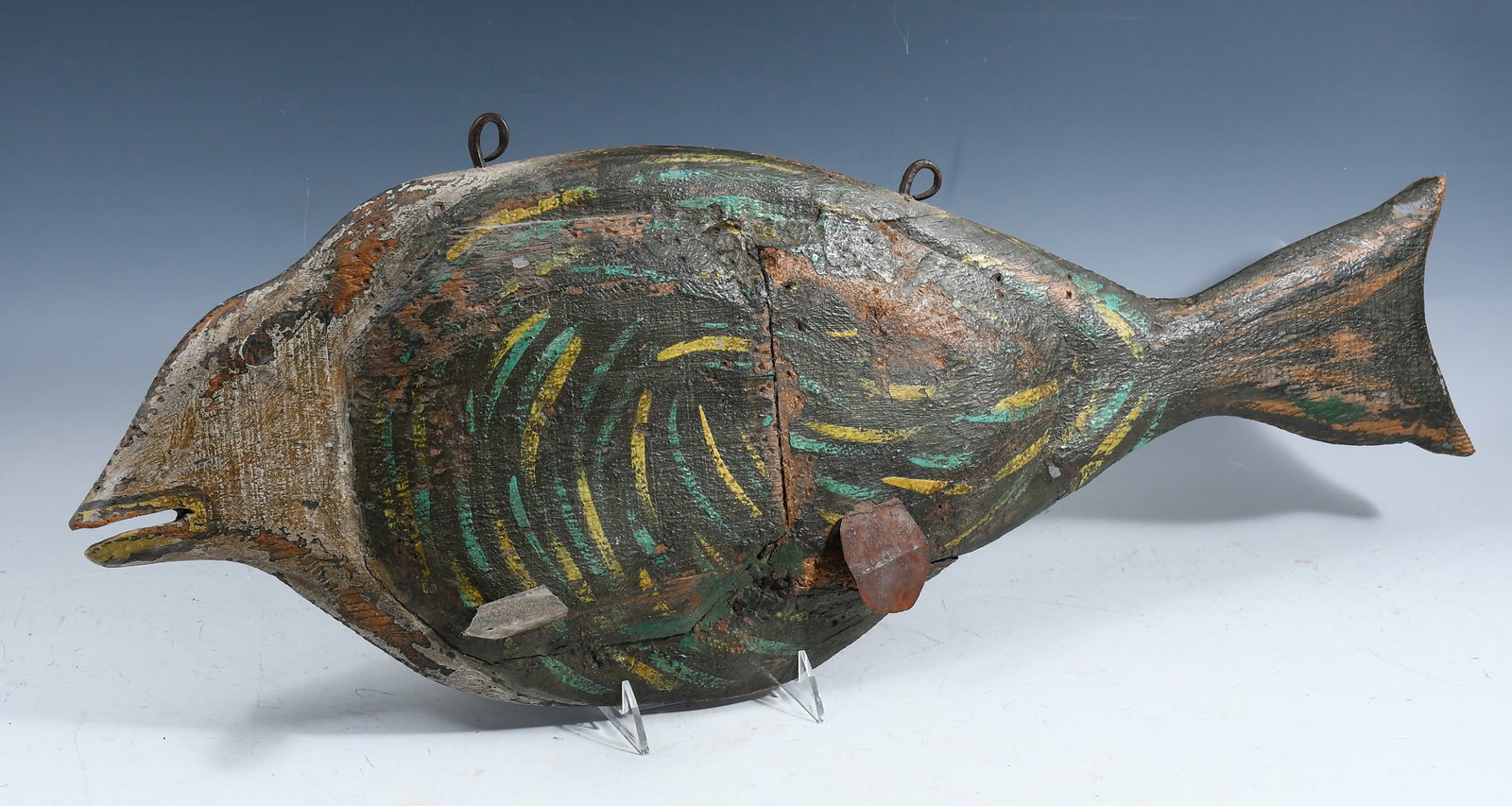 FOLK ART CARVED POLYCHROME FISH TRADE SIGN (1 of 4)