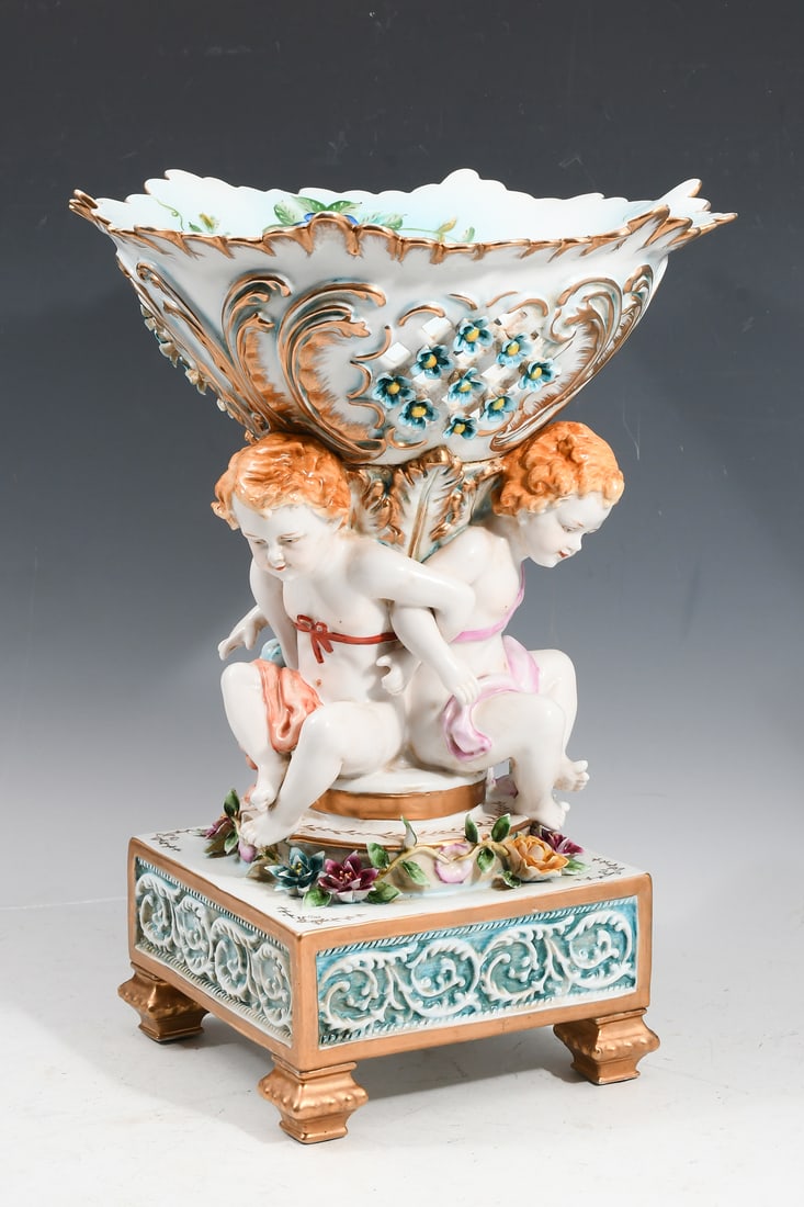 ITALIAN CAPODIMONTE PORCELAIN CHERUB CENTERPIECE (1 of 1)