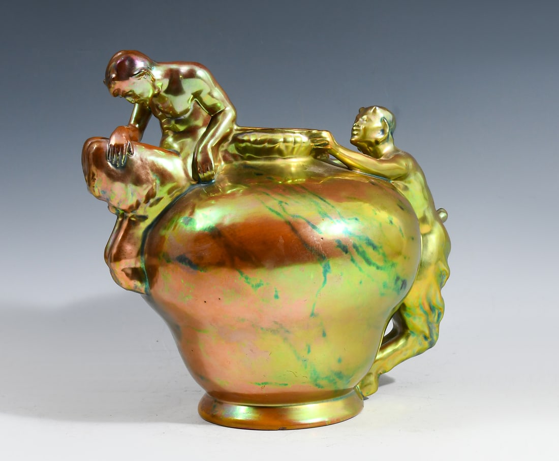 RARE ZSOLNAY EOCIN GLAZED PORCELAIN PAN VASE (1 of 1)