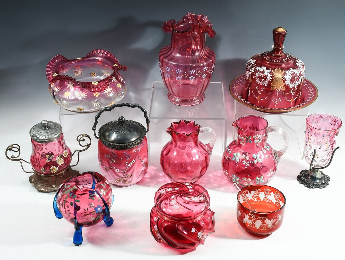 11 PC. ENAMELED CRANBERRY GLASS (1 of 7)