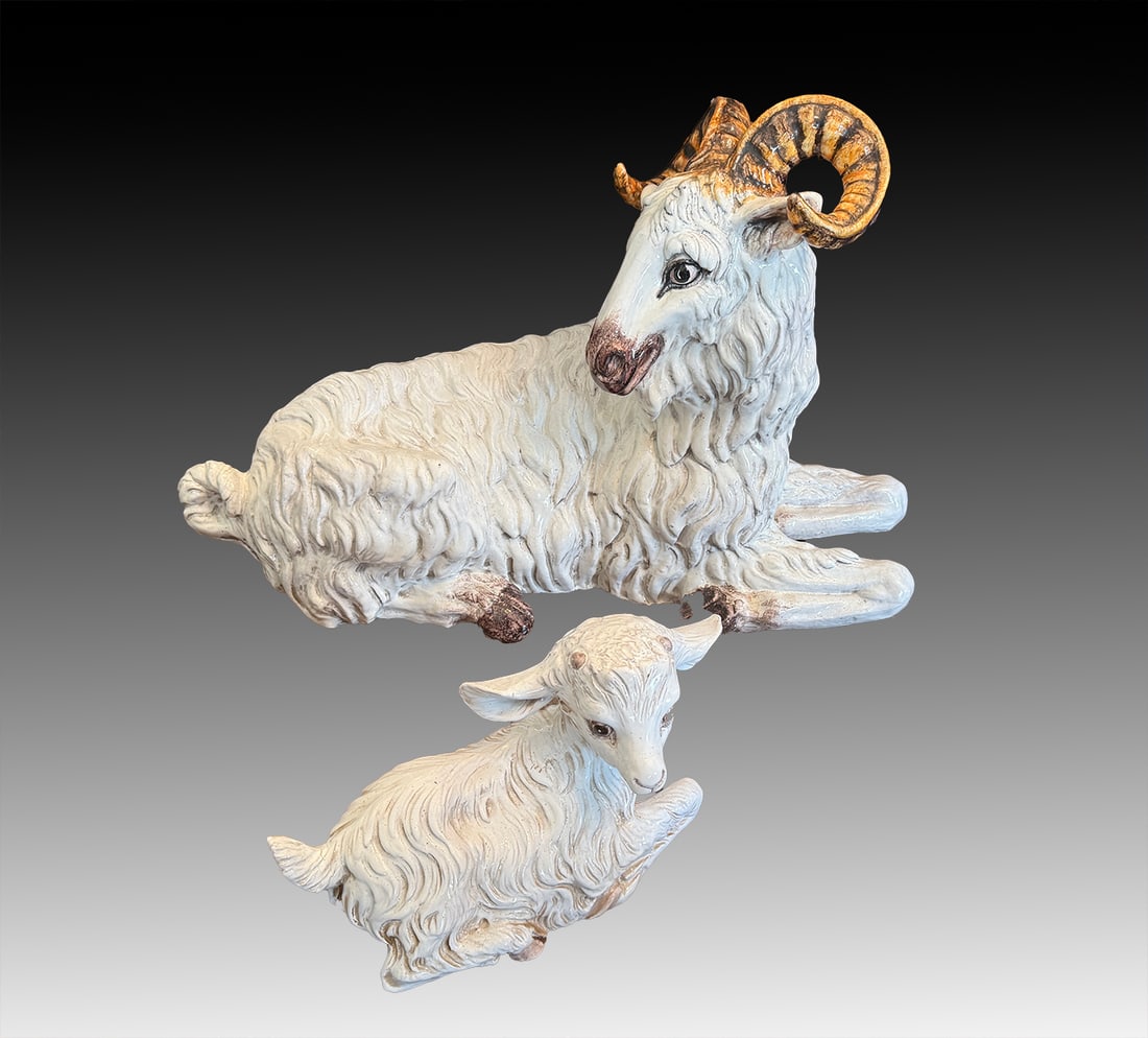 2 PC. ITALIAN MAJOLICA TERRACOTTA RAM SCULPTURES (1 of 1)