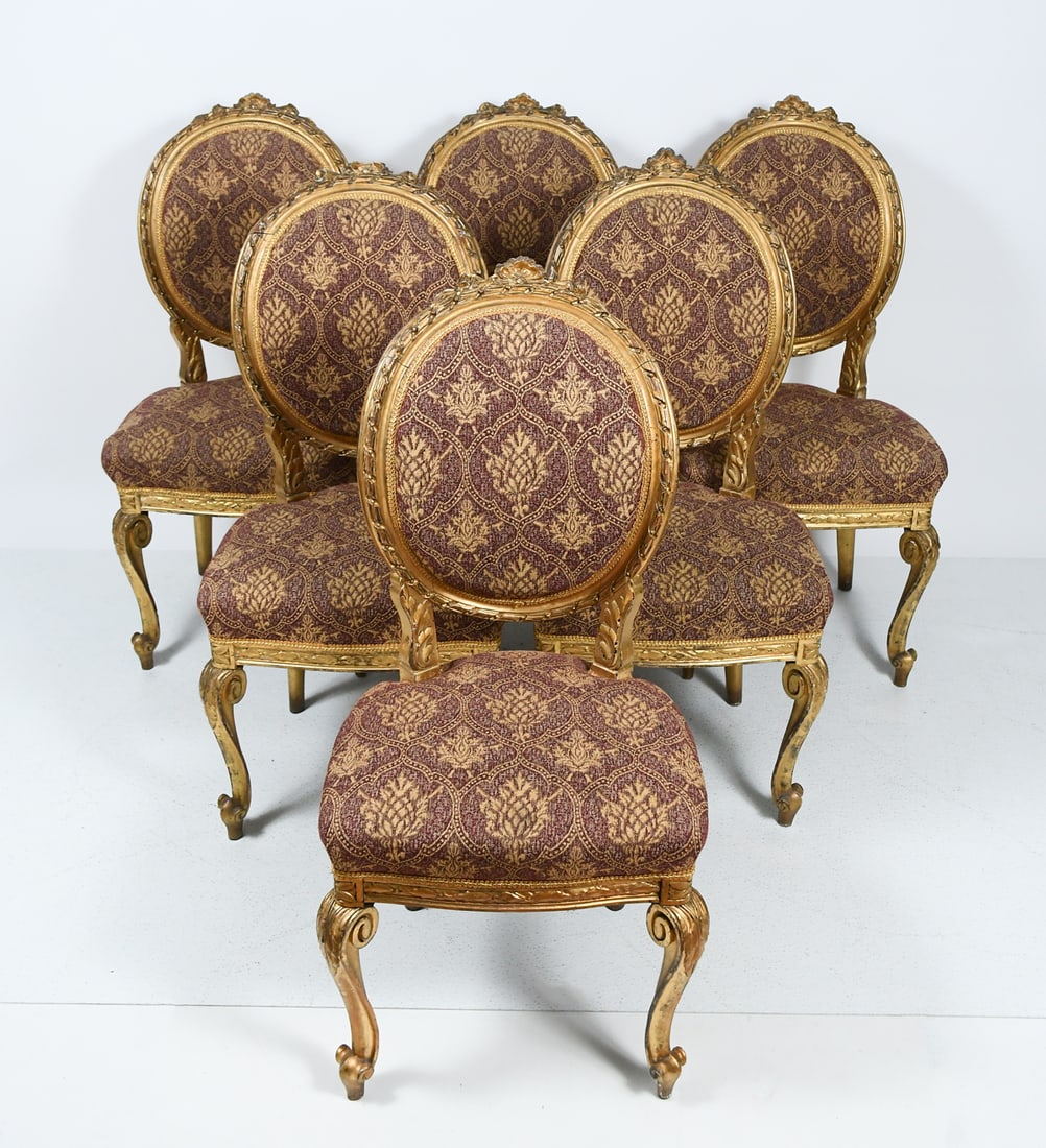 6 PC. LOUIS XVI STYLE GILT PARLOR CHAIRS (1 of 6)