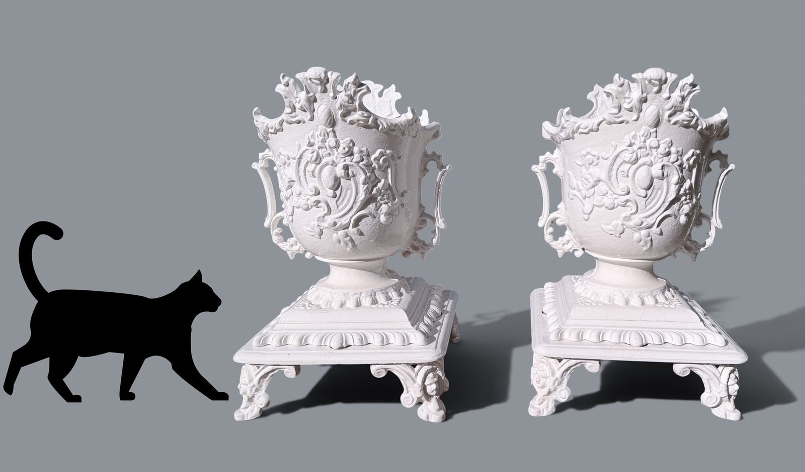 PAIR ORNAMENTAL CAST ALUMINUM GARDEN URNS (1 of 4)