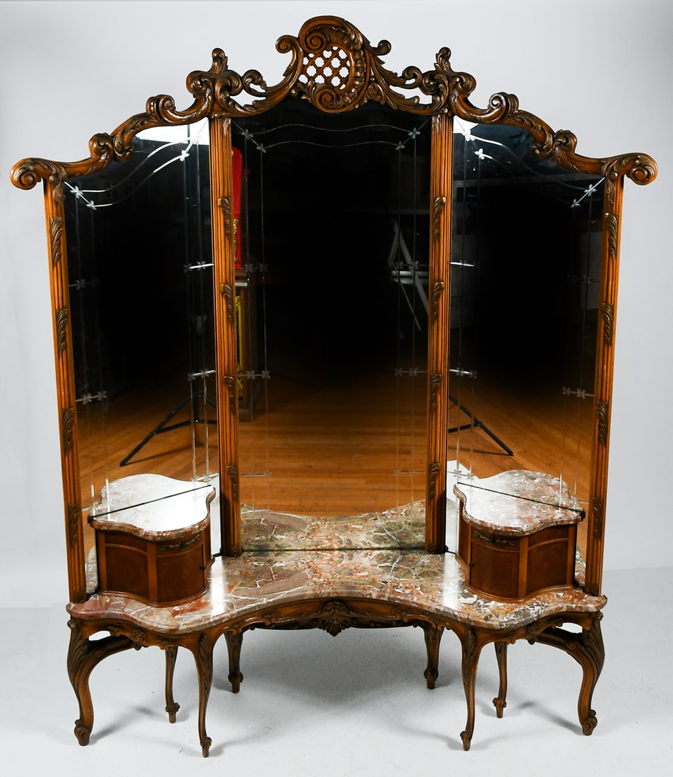 FRENCH CARVED TRIPLE DRESSING MIRROR (1 of 7)