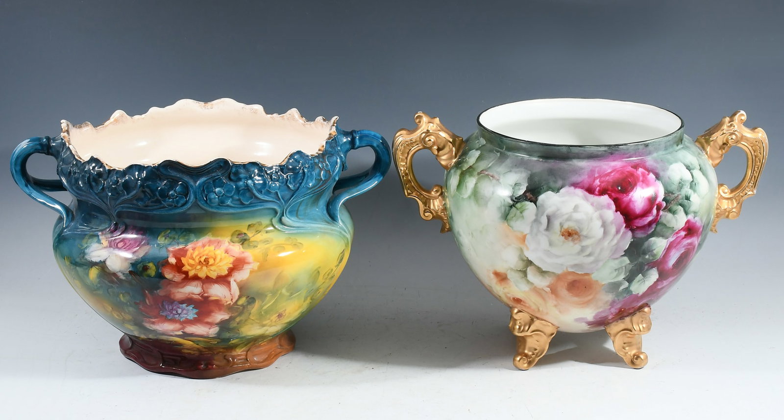 2 PC. LARGE HAND-PAINTED PORCELAIN JARDINIERES (1 of 3)