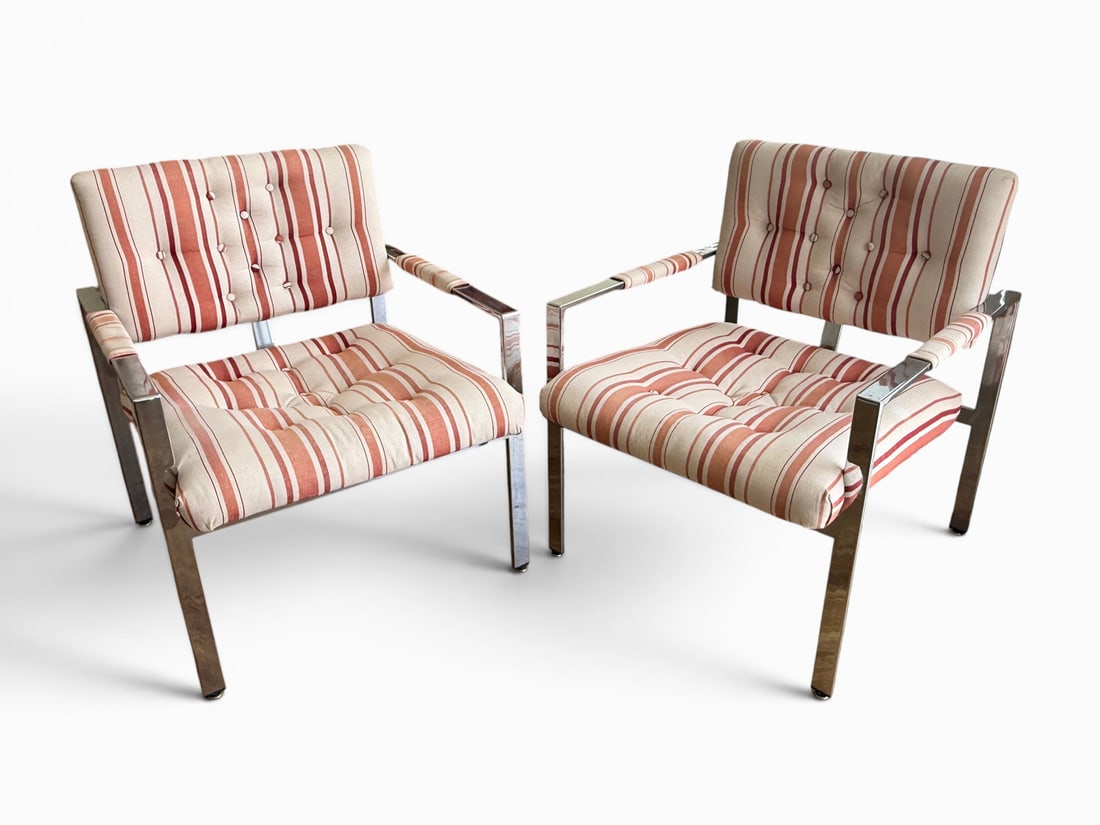 PR. MODERN MILO BAUGHMAN STYLE CHROME ARMCHAIRS (1 of 1)