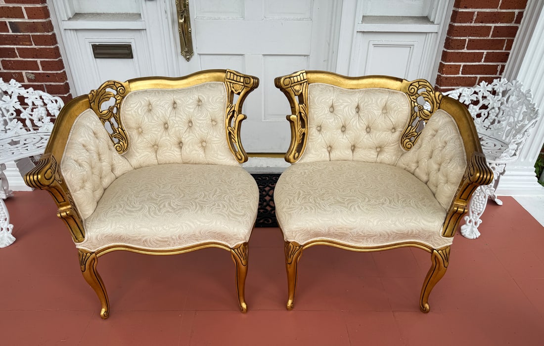 PR. CARVED GILT WOOD PARLOR CHAIRS (1 of 4)