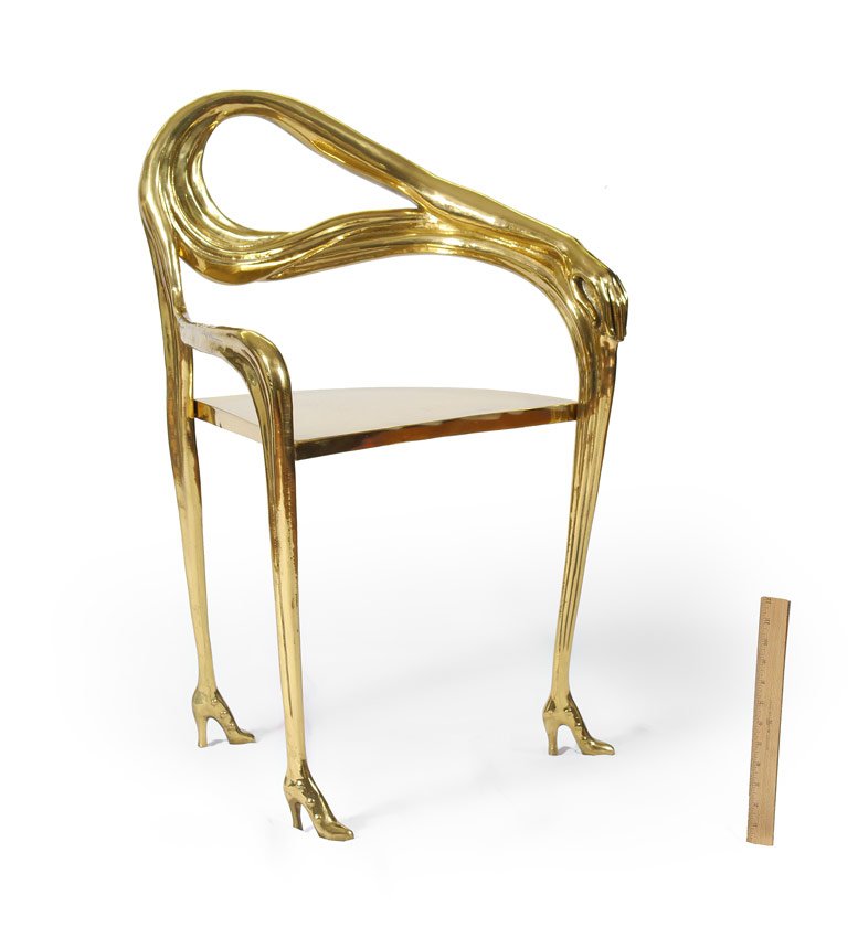 RARE BRASS SALVADOR DALI LEDA CHAIR: ''SILLON LEDA'' BRASS CHAIR DESIGNED BY SALVADOR DALI: In the 1990's a group of experts, led by Oscar Tusquets, set themselves the task of turning the furniture Dali had drawn for Jean-Michel Frank in