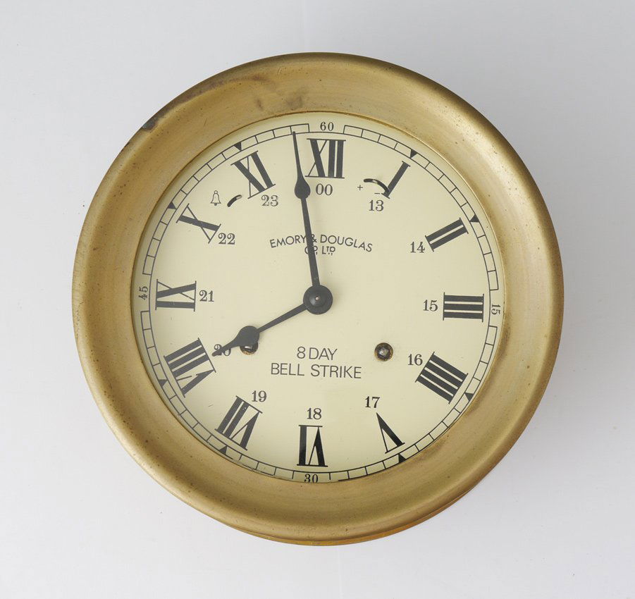Vintage Brass Ship Mechanical Clock by Emory & Douglas Co