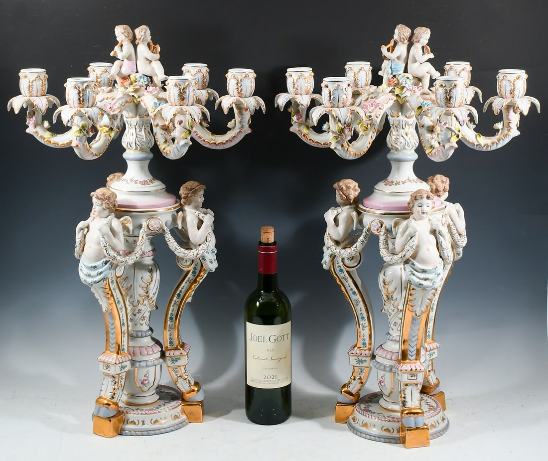 PAIR OF MEISSEN PORCELAIN 6- LIGHT CANDELABRAS (1 of 5)