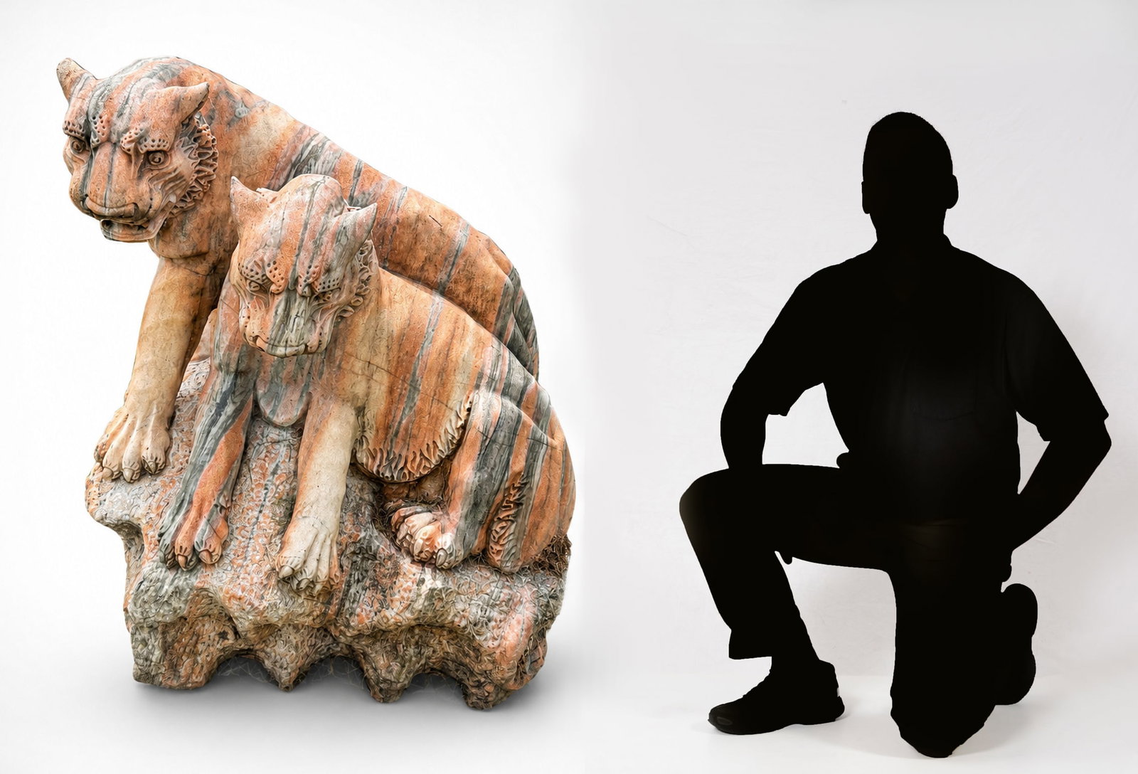 LARGE MULTI STONE TIGER SCULPTURE: LARGE MULTI STONE TIGER SCULPTURE: