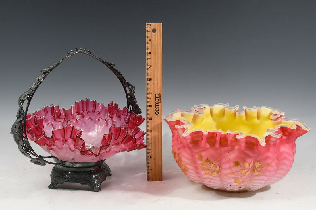 2 PC. VICTORIAN ART GLASS BRIDES BOWLS (1 of 6)